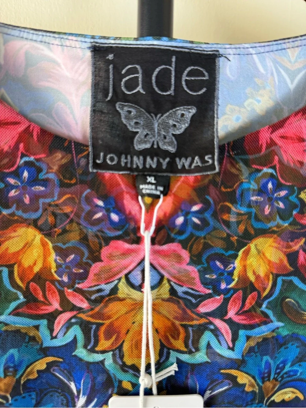 JOHNNY WAS JADE TULUS MESH MIDI DRESS Blue Ottalie Bold Kaleidoscope Lined XL XS